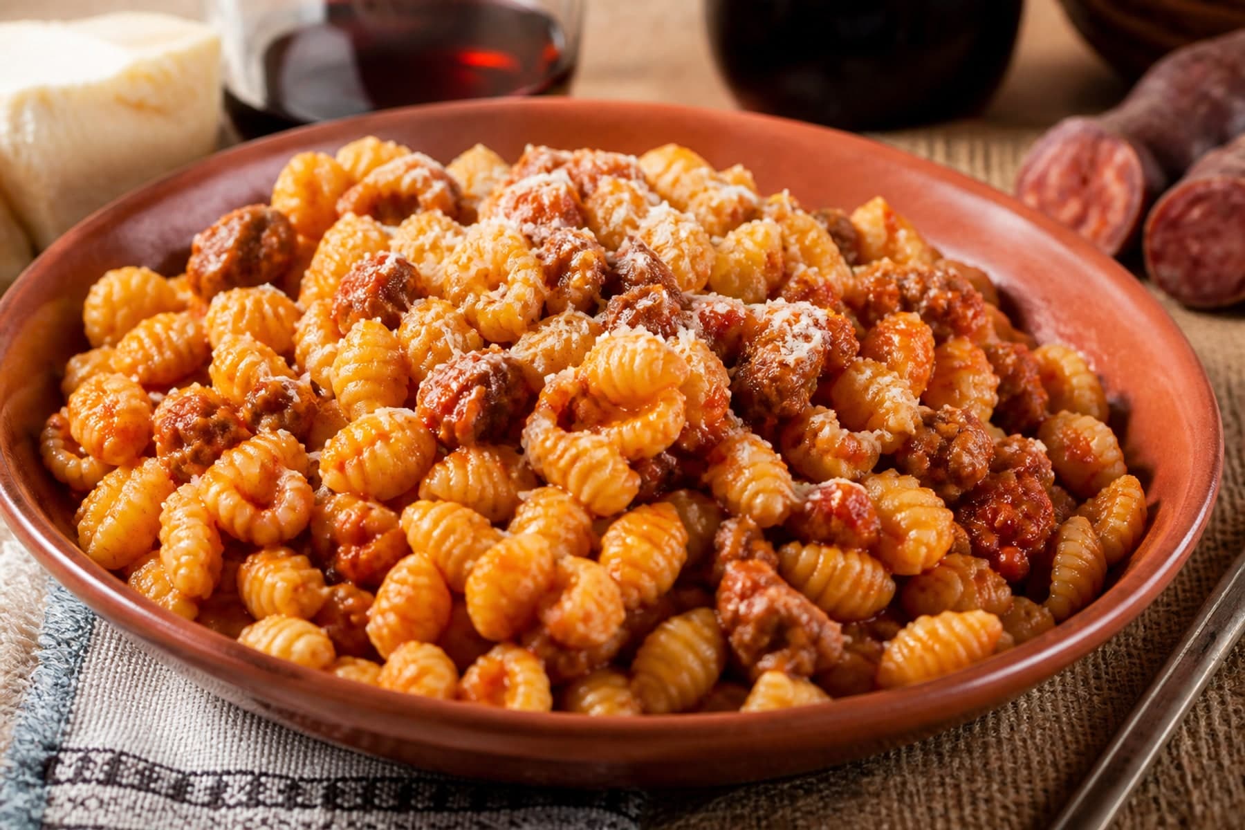 Malloreddus alla Campidanese with sausage tomato saffron and grated Pecorino