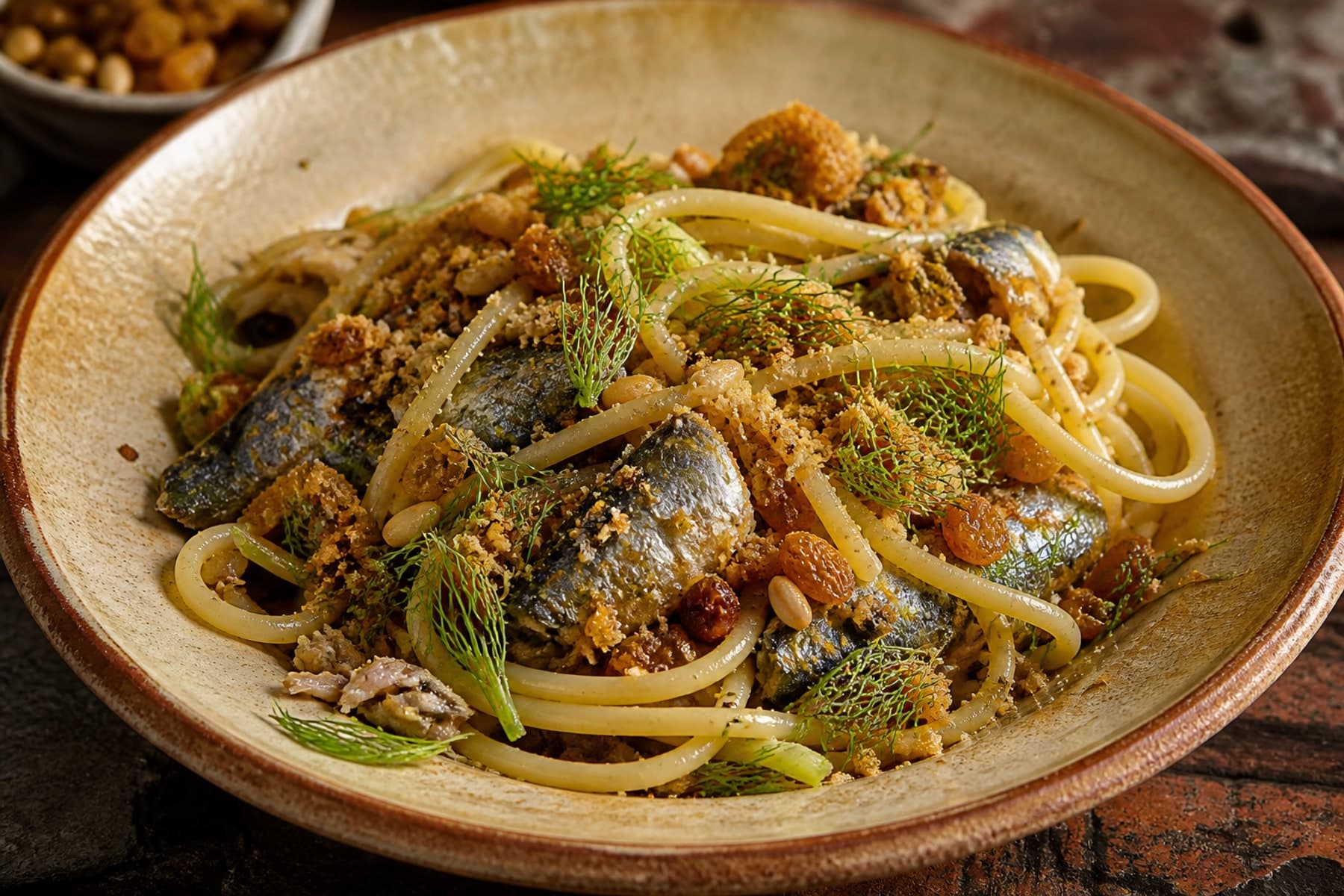 Sicilian bucatini with sardines fennel raisins and toasted breadcrumbs